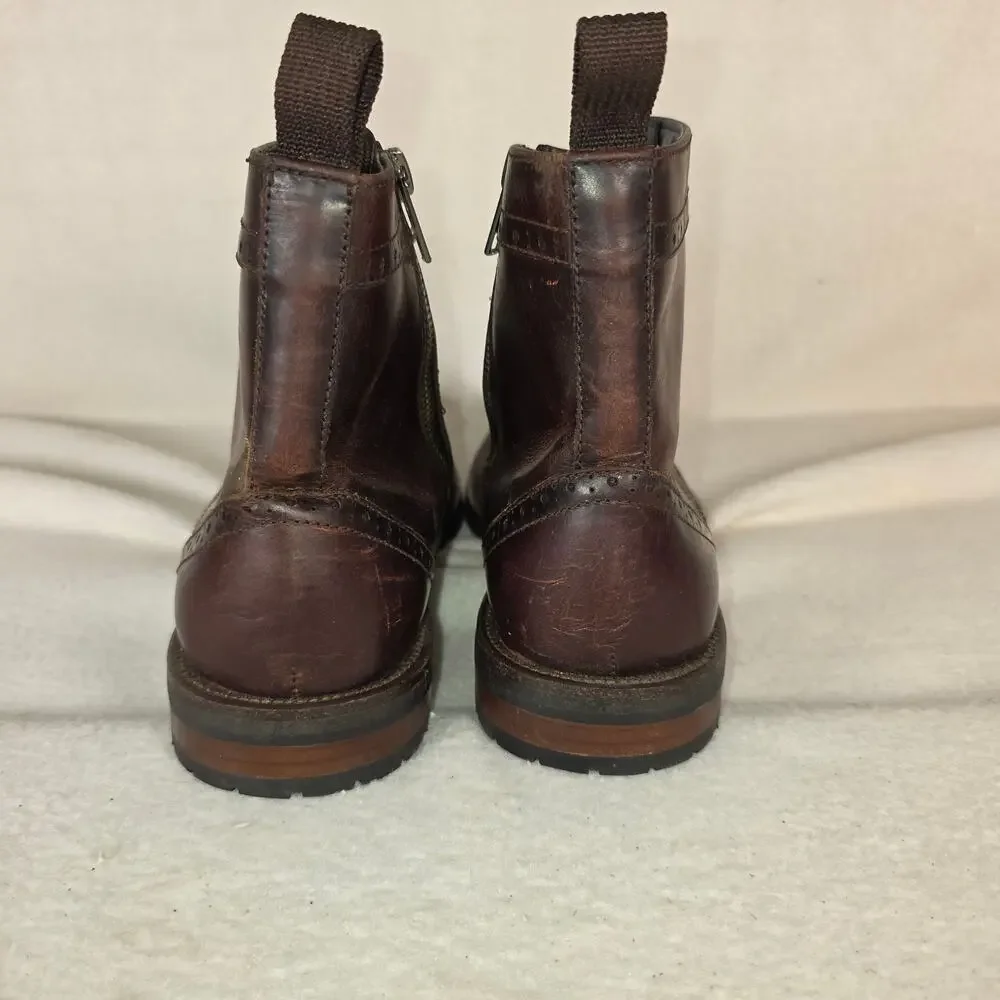 Steve Madden Men's Wingtip Ankle Boots Dark Brown Leather Side Zip Tillman Sz 8